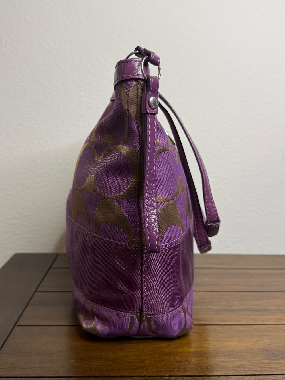 Coach Purple Canvas Tote with Leather Trim F1028 F15112 - Picture 5 of 15